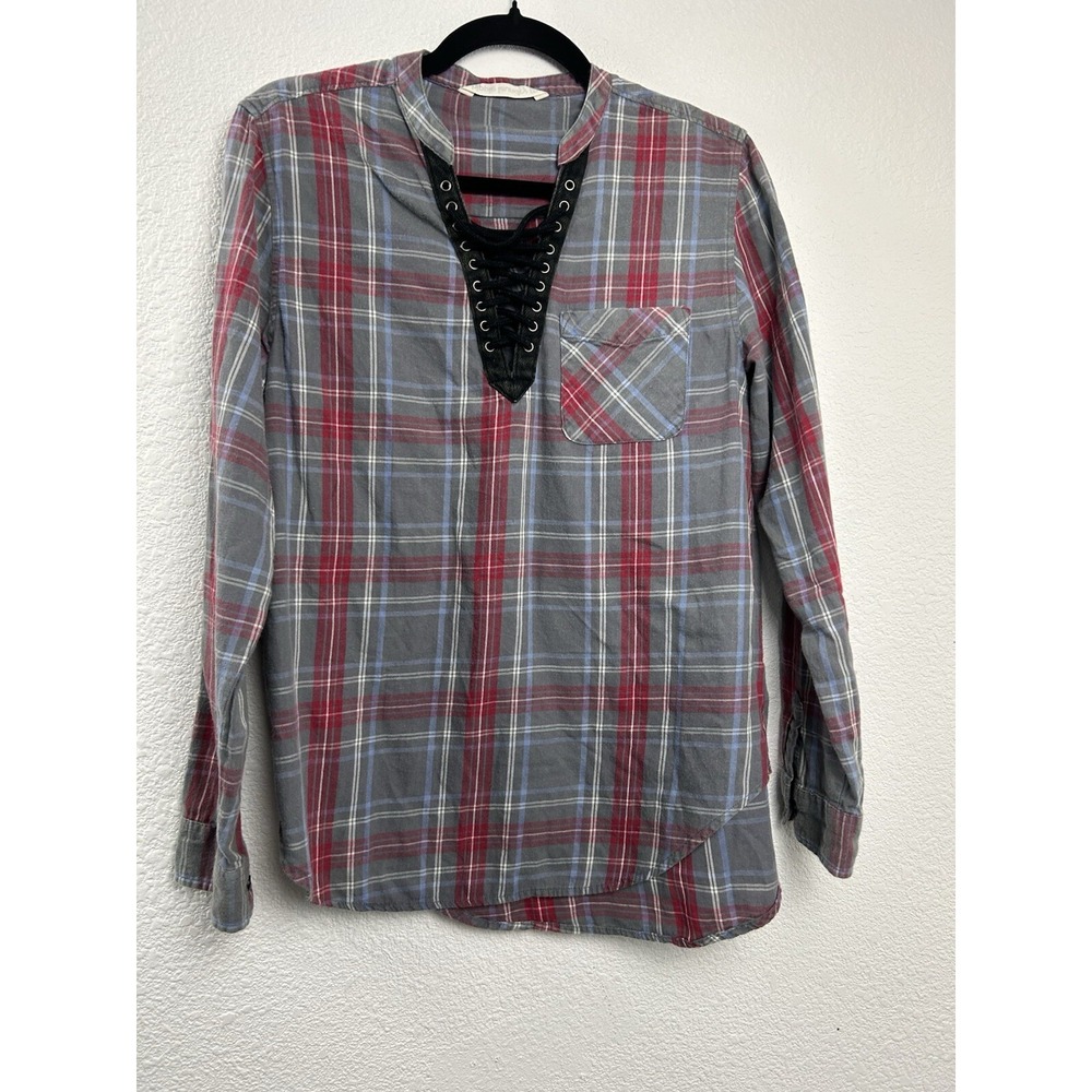 Hippie Laundry Plaid Shirt Womens Size M Long Sleeve Lace Up